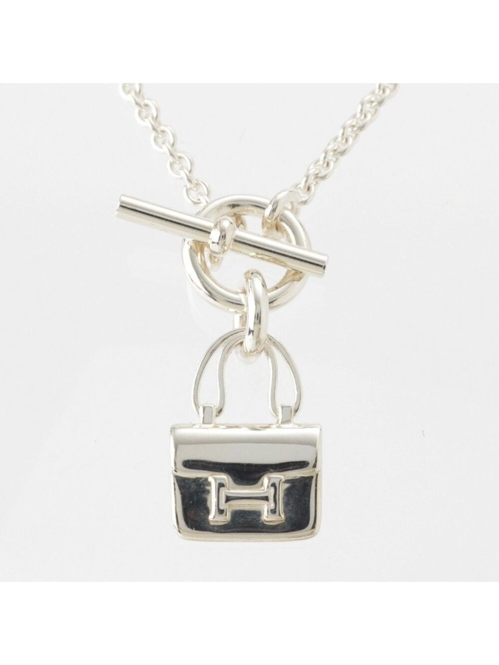 Hermes Amulette Constance H Logo T Bar Necklace Silver